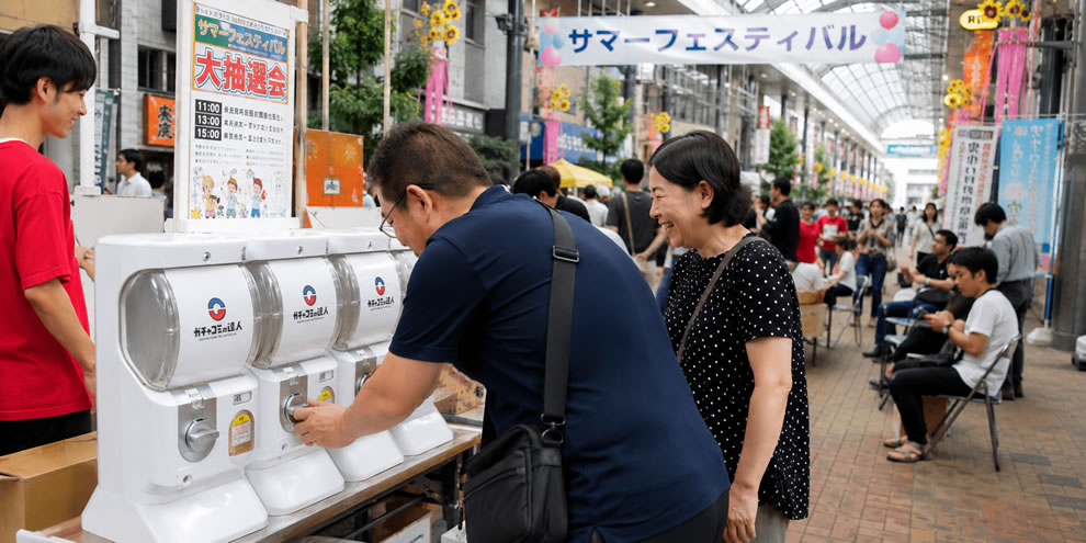 商店街でのガチャマシン